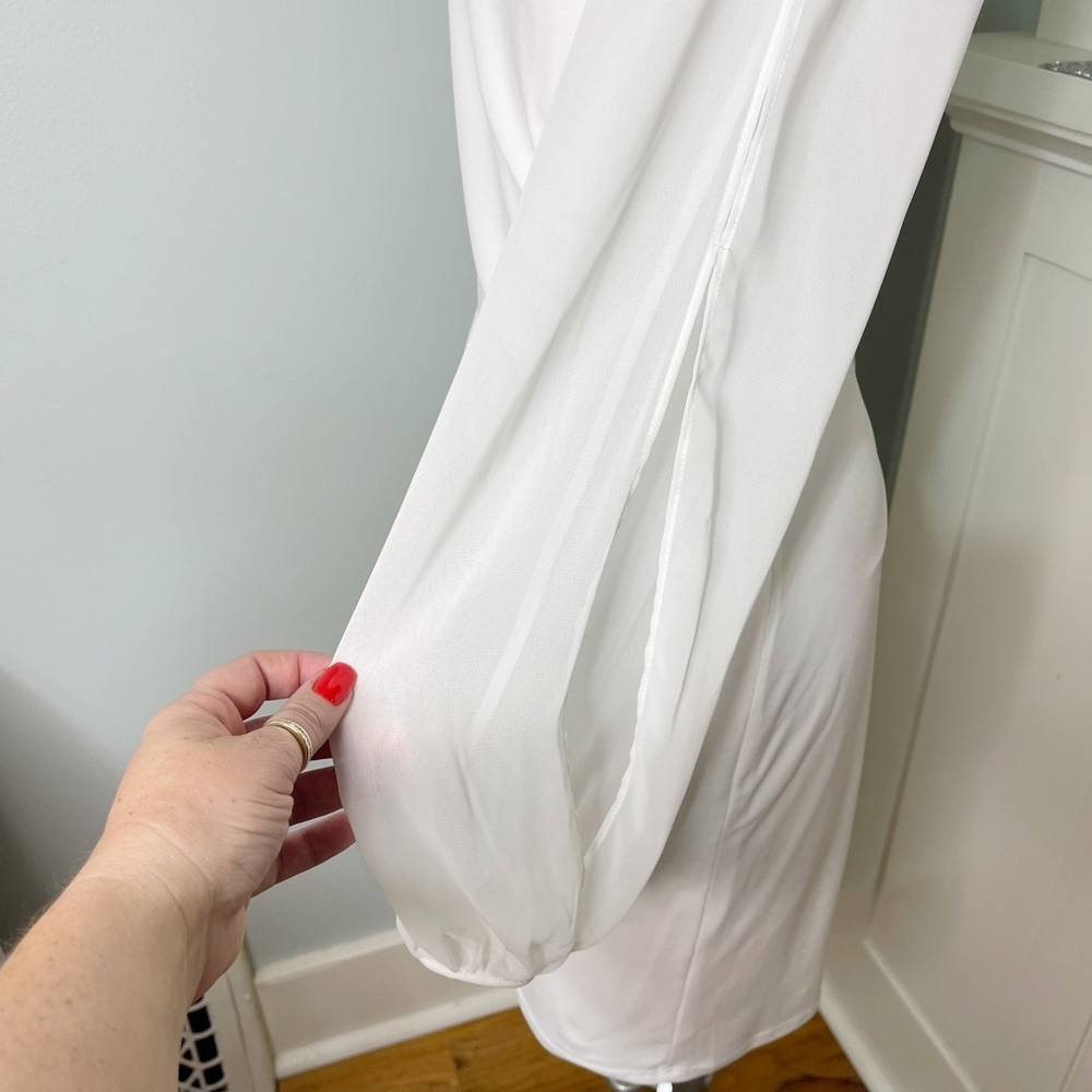 Ivanka Trump White Sheath Dress with Sheer Long Sleeves 4 Small - Picture 9 of 12